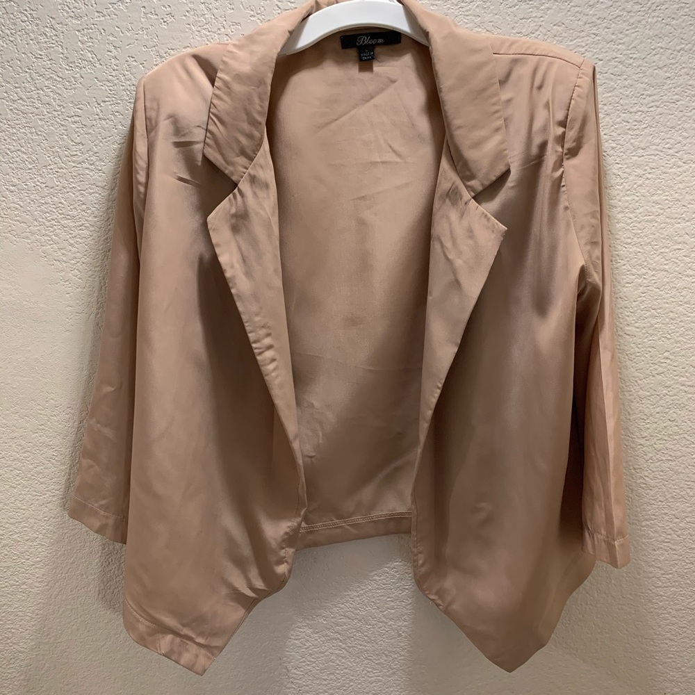 Tan polyester blazer dressy collard  3/4 bloom L